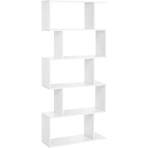 VASAGLE Wooden Bookcase, Display Shelf and Room Divider, Freestanding Decorative Storage Shelving, 5-Tier Bookshelf, White