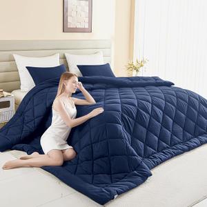 120x128 Oversized King Comforter, Extra Large King Size Comforter Oversized, All Season Soft Lightweight Quilt Down Alternative Duvet Insert with 8 Corner Tabs(120x128, Navy Blue)