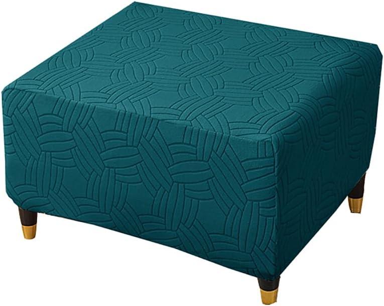 Square Stretch Soft Ottoman Cover 3D Jacquard Square Footrest Stool Slipcovers with Elastic Bottom (Deep Teal,Large)