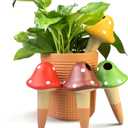 FirstGift 4 Pack Plant Self-Watering Stakes Terracotta Automatic Plant Waterer Devices Watering Globes Self-Watering Clay Planters Devices Perfect for Vacation Garden Plant Care (Mushroom)