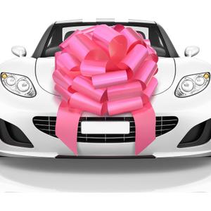 Mata1-USA - Huge Car Bow - Pink, 23 Inch - Big Gift Wrapping Bow for Large Gift Decoration - Giant Size for Indoor & Outdoor Use - 26 Loops & 4 Stickers