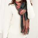Wander Agio Women's Fashion Long Shawl Big Grid Winter Warm Lattice Large Scarf (Red Green)