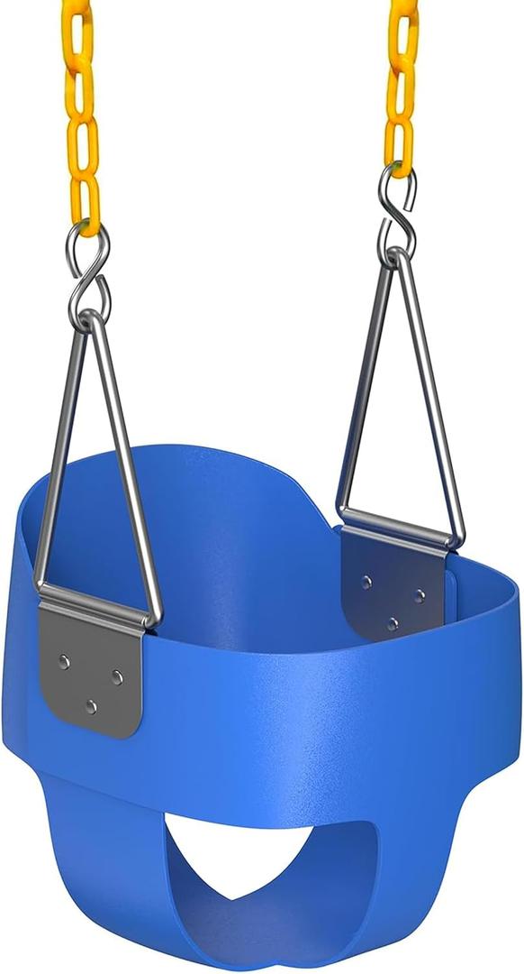Jungle Gym Kingdom Toddler Swing - Heavy Duty, High Back, Full Bucket Baby Swing Seat with Coated Chains for Outdoor Use - Fully Assembled - Blue