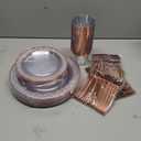 Ciaell 150PCS Rose Gold Plastic Plates  Disposable Plates with Rose Gold Plastic Silverware include 50Plates, 25Forks, 25Knives, 25Spoons, 25Cups for Wedding & Party
