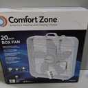 Comfort Zone Box Fan with Carry Handle, 20 inch, 3 Speed Full-Force Air Circulation Window Fan, Bedroom Floor Fan with 5 Blades, White Noise Cooling Fan, White