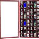 Shot Glass Display Case Large Wooden Cabinet Rack Holder Wall Mounted Mahogany Shadow Box Lockable with UV Protection Acrylic Glass Door Shot Glass Storage with Removable Shelves, 17"x32", 52 Slots