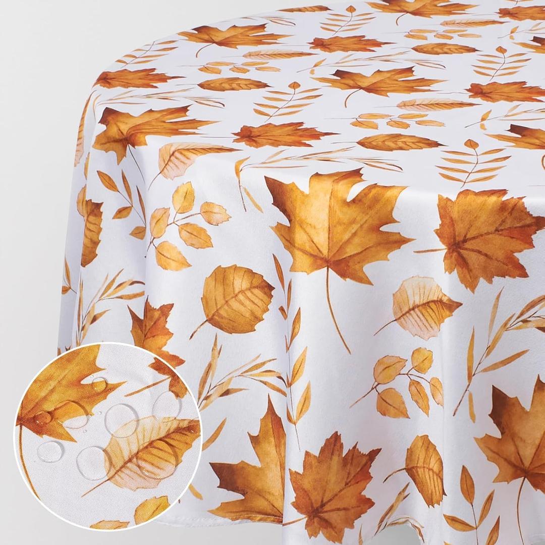 Romanstile Fall Round Tablecloth 70 Inch,Thanksgiving Autumn Harvest Orange Maple Leaf Table Cloths, Stain Resistant Farmhouse Table Cover for Thanksgiving Holiday Dinner Party