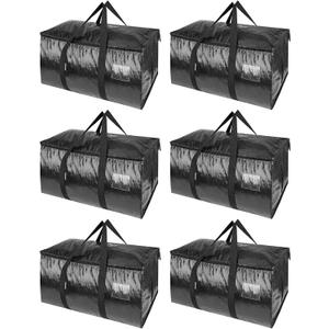 BALEINE 6-Pack Oversized Moving Bags with Reinforced Handles, Heavy-Duty Storage Tote for Clothes, Moving Supplies (Black, 6-Pack)