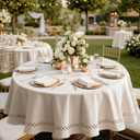 MIULEE Beige Round Linen Polyester Tablecloth with Decorative Cutouts Spring Waterproof Stain Resistant & Shrink-Proof Table Cloth 60x60 inch Farmhouse Style for Dining Wedding and Outdoor