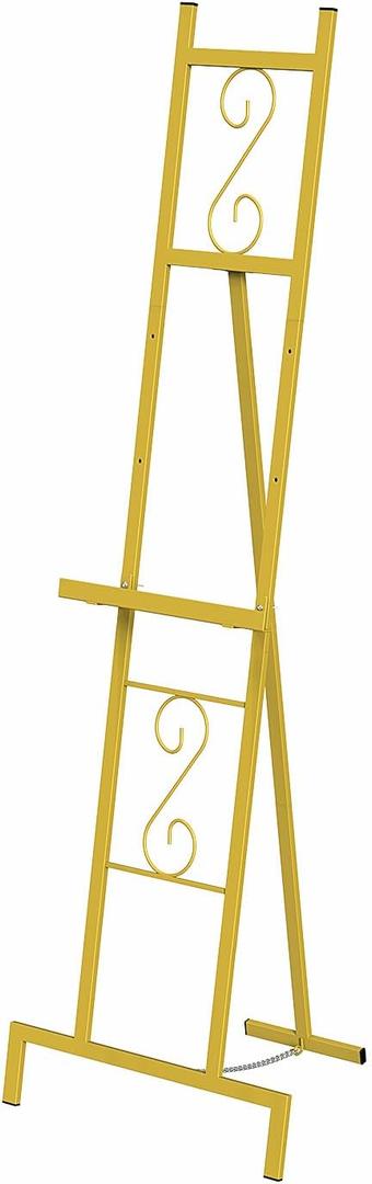 OUSHENG Gold Easel Stand, Large Metal Entryway Wedding Welcome Sign Holder, Adjustable Free Standing Art Mirror Frame Rack with Chain Support for Painting Picture Display Party, 17" x 17" x 58"