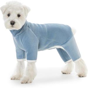 Dog Fleece Winter Coat, Fullbody Doggie Pajamas Onesie, Turtleneck Fleece Jacket for Small Dogs, Four-Legged Warm Clothes Hair Shedding Suit, Warm Puppy Christmas Jumpsuit (Large, Dark Blue)