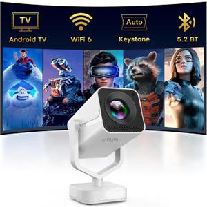 Mini Portable Projector with WiFi 6 and Bluetooth 5.2 Android, 1080P 4K Support with Apps Built in, 200 ANSI Lumens, Auto Keystone, 270 Rotatable Outdoor Wireless Projector Compatible with HDMI/Phone