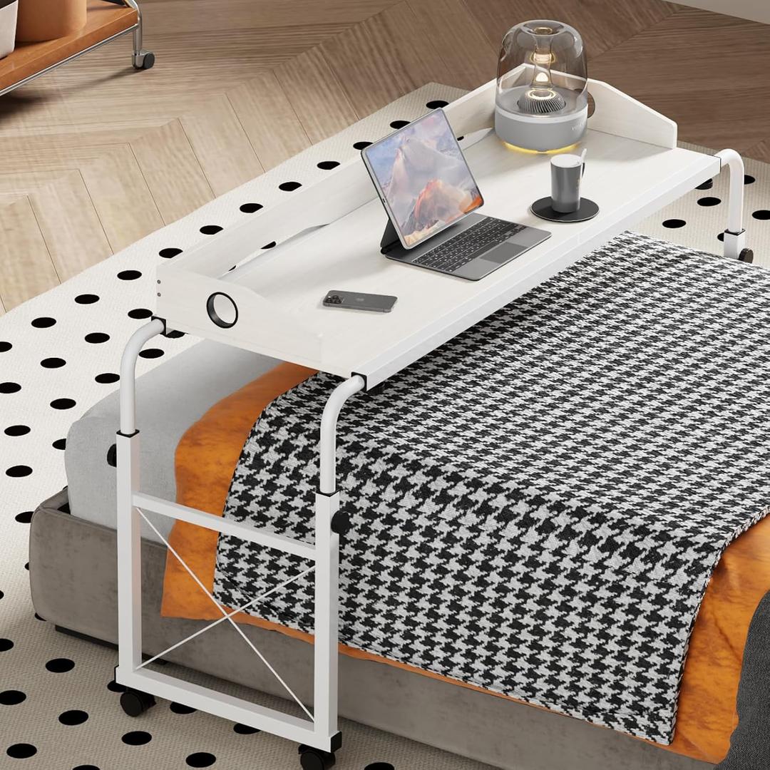 Overbed Table with Wheels, Overbed Desk with Adjustable Length and Height, Rolling Over Bed Desk, Queen Over The Bed Table on Wheels, Heavy Duty Laptop Table for Hospital and Home, 1.2m