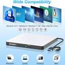 BENEWY External CD DVD Drive for Laptop, USB 3.0 USB C CD Burner DVD/CD ROM Drive Reader External DVD Drive DVD Player for Laptop Desktop PC Windows 11/10/8.1/7 MacBook Mac Linux OS Apple White