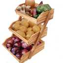 Merysen 3 Tier Wooden Fruit Basket For Kitchen, Bread Vegetable Fruit Basket Bowl Stand, Farmhouse Fruit Bowl for Countertop, Large