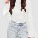 BTFBM Women's Long Sleeve Shirts 2025 Fall Fashion Going Out Tops Casual Crewneck Slim Fit Hollow Out Basic T-Shirt (White, L)