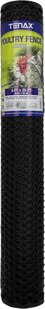 Tenax 72120546 Hex Poultry Fence, 3' x 25' Black