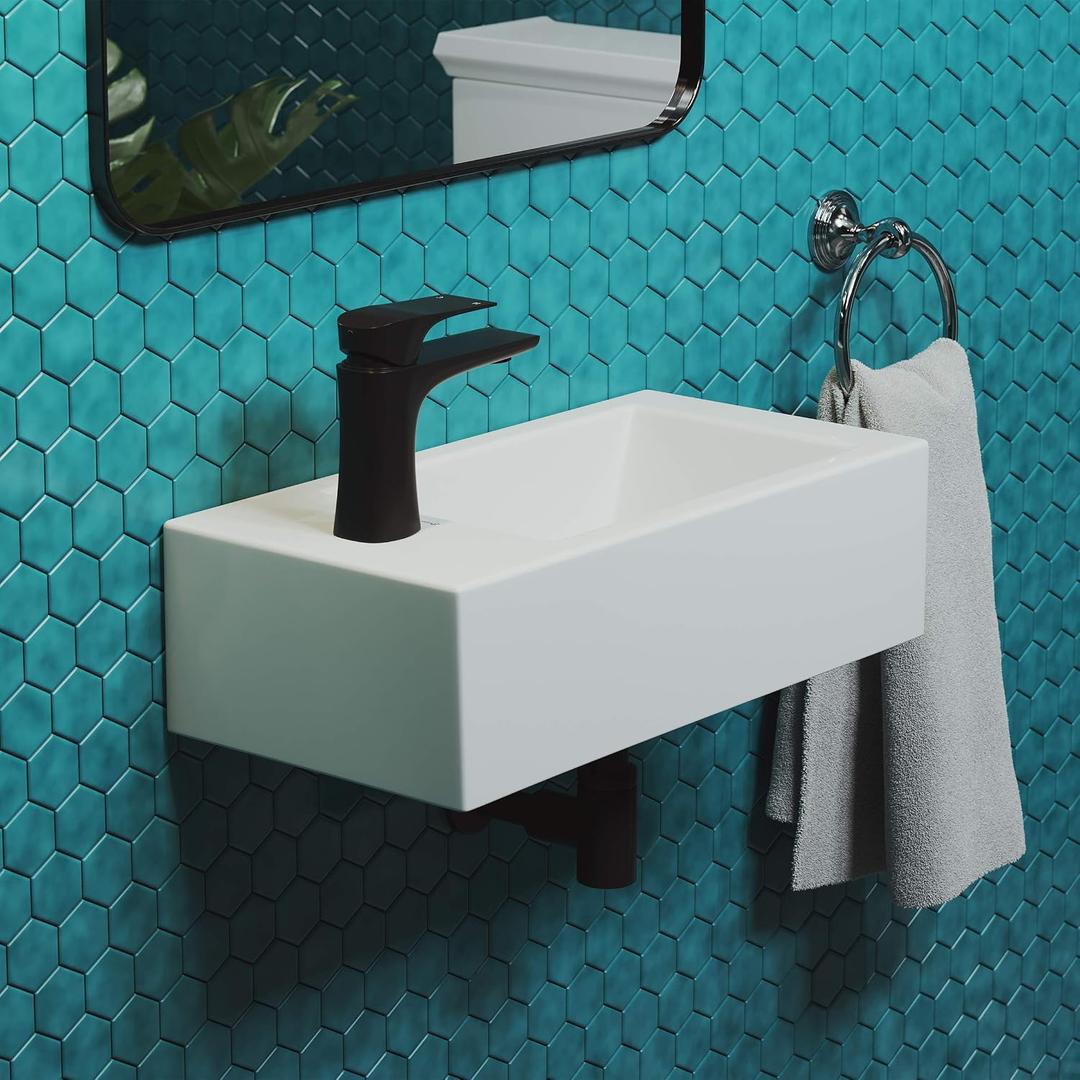 Voltaire 19.5 x 10 Rectangular Ceramic Wall Hung Sink with Left Side Faucet Mount, 19.7 x 10.25 x 5.3 inches