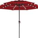 JEAREY 3 Tiers Patio Umbrella with Solar Lights 9ft Outdoor Market Table Umbrellas with Push Button Tilt for Outside Pool Garden, Red