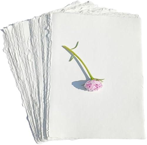 Loose Leaf Deckle Sheets for Writing Calligraphy, Printing, Scrapbook Crafts, Map, Certificate, Invitation Ivory White 150 GSM-501-8x10-20