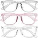 Gaoye Stylish Blue Light Glasses for Woman - Computer Glasses for Blue Light Blocking - Lightweight Frames - 3 pack (B1-matte(transparent+grey Pink+grey Blue))
