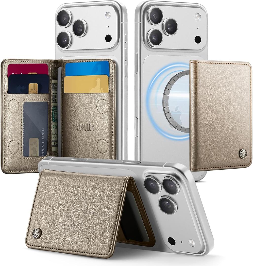 Slim PU Leather RFID Magnetic Wallet for Men and Women, Minimalist Magnet Card Holder Phone Wallet Compatible with Magsafe for Apple iPhone 17 16 15 14 13 12 Series, Fashion Titanium