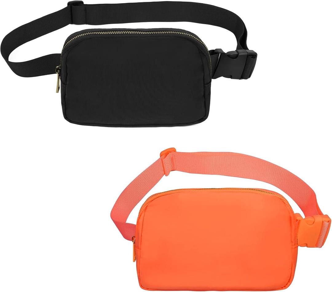 VOROLO Fanny Pack For Women And Men Crossbody Bag Belt Bag with Adjustable Strap Graduation Gifts (Black+Orange-1)