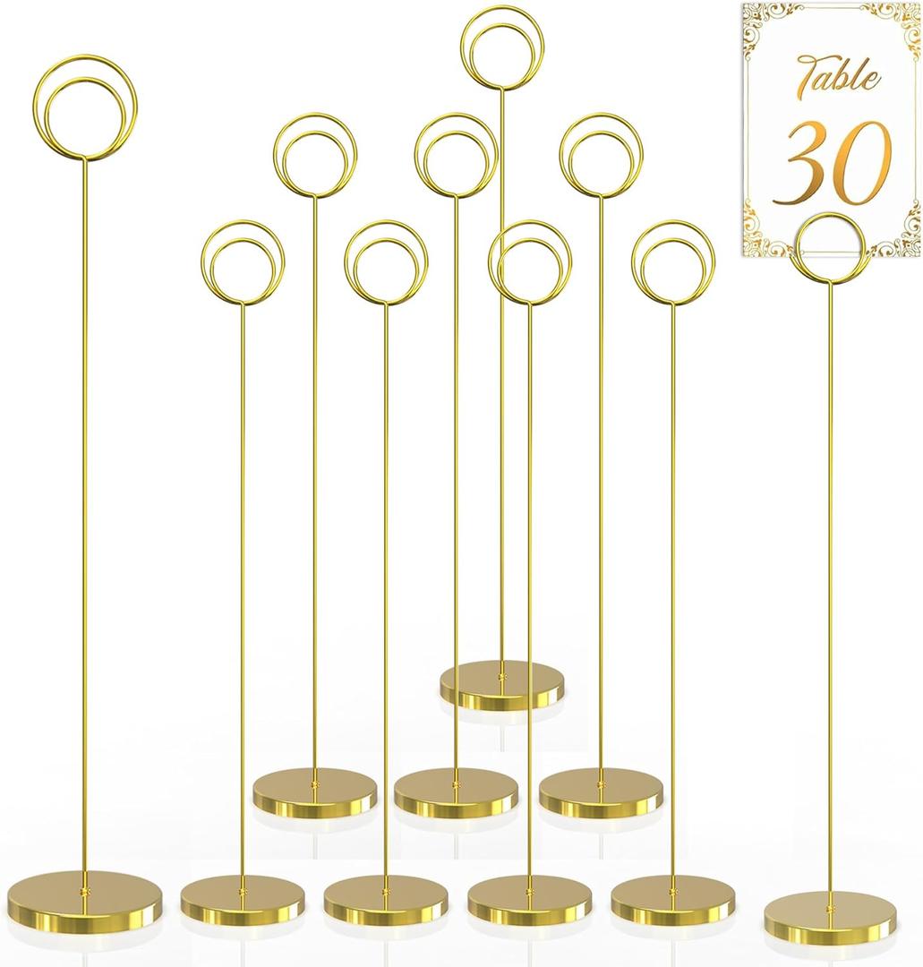Table Number Holders 10Pcs - 13 inch Place Card Holder Metal Super Tall Table Number Stands for Wedding Party Graduation Reception Restaurant Home Photo Picture Office Memo Birthday, Gold