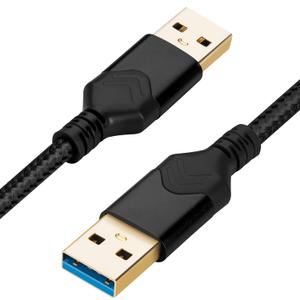 USB 3.0 Male to Male Cable, USB A to USB A High Speed Data Cord Compatible with Hard Disk Drive/Laptop Cooler/Set-top Box/DVD Player/TV/Camera and More (2 FT, Black)