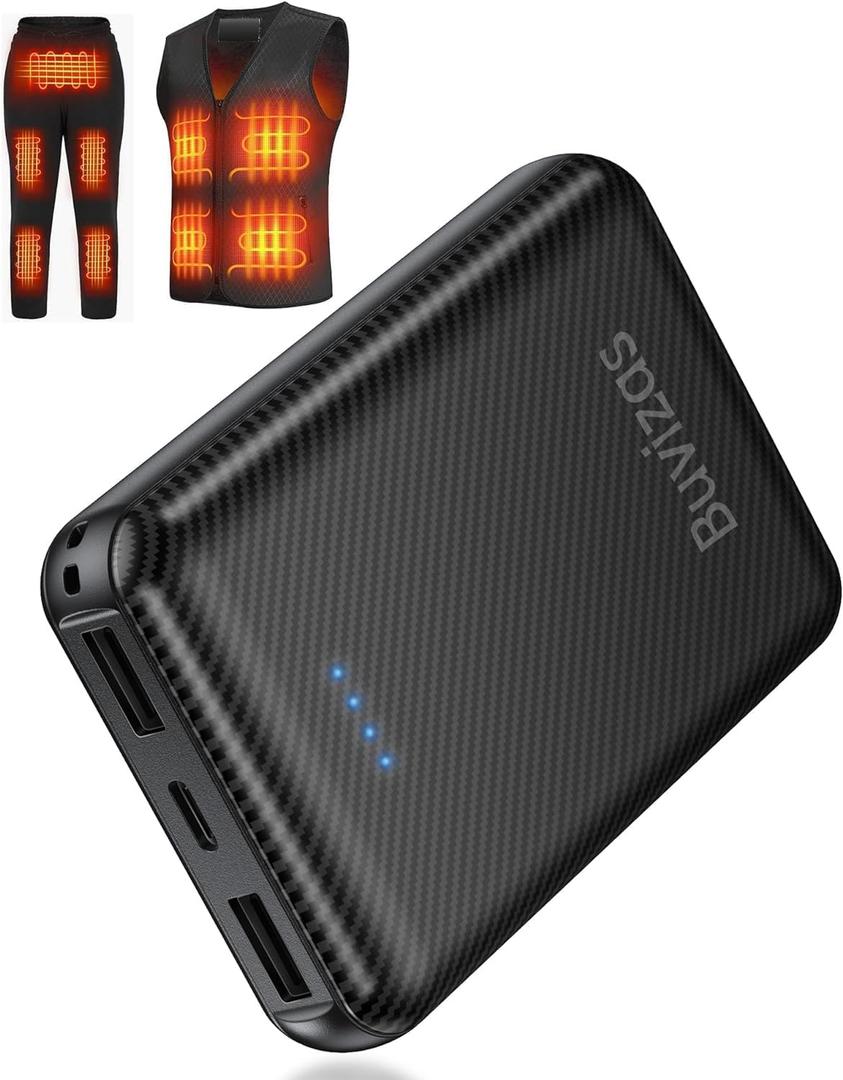 12000mAh Heated Vest Battery Pack, 5V 2A Power Bank for Heat Jacket, with Dual USB Battery Pack for Heated Vest, Compact Power Bank for Soleilwear, for KOVNLO, for Yolikeb, for TIDEWE(No 7.4V) (Black)