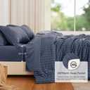 Love's cabin Seersucker Navy Blue King Size Comforter Set, 7-Piece All Season Lightweight Bed in a Bag Bedding Set with Comforter, Flat Sheet, Fitted Sheet, Pillowcases and Shams