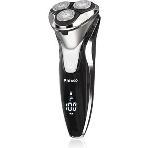 Phisco Electric Shaver Razor for Men, Rechargeable Floating Rotary Razor with Pop-up Sideburn Trimmer, LED Display Waterproof Shaver for Dry Wet Shaving
