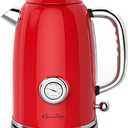 Harriet Electric Kettle, 1.8L Retro Electric Tea Kettle with Thermometer, 1500W Stainless Steel Hot Water Kettle Electric with LED Indicator, Fast Boiling, Cordless, Auto Shut-Off, Red