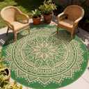 Outdoor Rugs for Patio Waterproof 8Ft Round, Outside Reversible Mats, Portable Plastic Straw Rug, Lightweight RV Camping Mat Floor Carpets for Deck Porch Picnic Beach Garden, Green/Camel