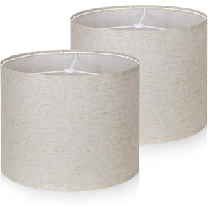 Lamp Shade Set of 2,Drum Lampshades,Medium Lampshades Linen Fabric 13" Top x 13" Bottom x 10" High,Beige Light Shade Natural Linen Hand Crafted,Easy Assembly, for Table, Floor,Wall Lamps