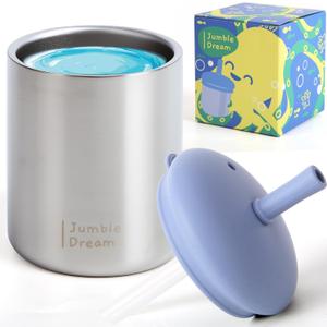 Jumble Dream Straw Cup for Toddlers 1-3 Double Wall Insulated Spill Proof Sippy Cup 7.4oz BPA Free Stainless Steel Cup for Toddlers 1-3, 2-4 Years Dishwasher Safe Transition Cup Blue Moon