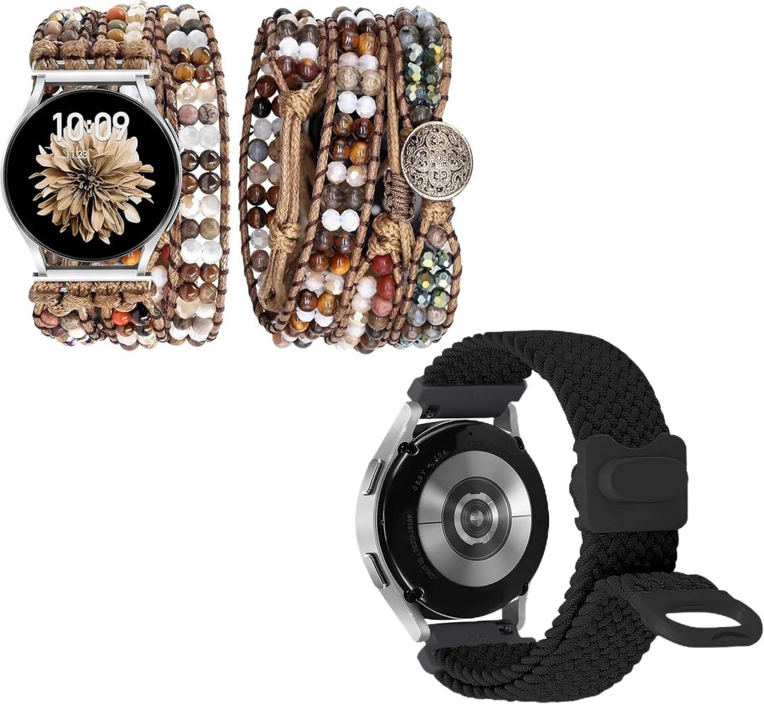 JR.DM 20mm Braided Sport Loop Band Boho Beaded Handmade Braided Bracelet Bundle Compatible for Samsung Galaxy Watch 7 6 4 5 FE 40mm 44mm/Watch 6 4 Classic 47mm 43mm 42mm 46mm/Watch 5 Pro 45mm