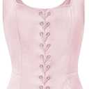Zando Women Renaissance Corset Vest Pirate Costumes Viking Medieval Corset Top (Pink, L)