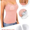 GKBK Built in Bra Womens Padded Lace Tank Tops Double Lined Spaghetti Strap Fitted Layering Club Night Party Cami Shirt (Pink, M)