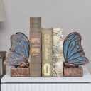 Vintage Blue Butterfly Bookends,Resin Book Ends for Shelves,Heavy Duty Decorative Bookends,Creative Book Stopper Holder Decor for Desk Home Office,Shelf Decoration,Gifts for Mother's Day