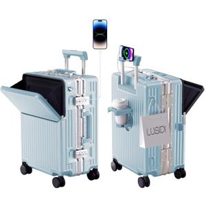 Hard Shell Luggage 20 Inch Travel Luggage, Carry-On Luggage Spinner TSA with Lid, PC+ABS Aluminum Frame，Lightweight Travel Luggage 20'' 24'' 26''Carry-On (upgraded blue, 24 inch)