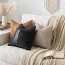 Laolitou Set of 2 Boucle Pillow Covers 18x18 Inch with Faux Leather Accents Pillow Cases Cosy Soft Couch Cushion Covers for Sofa Couch Bed Chair Bedroom Living Room Home Decor, Charcoal Black