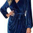 BerryGo Women's Long Sleeve Wrap Semi Formal Velvet Mini Dress Sexy Cocktail Party Winter Club Dress, A-velvet Navy(faux Wrap), S