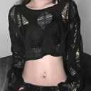 Goth Y2K Striped Sweater Grunge Ripped Punk Gothic Sweaters for Women Harajuku Aesthetic Halloween Pullover Tops (Black), One Size