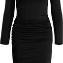 Missufe Women's Long Sleeve Ruched Casual Sundress Bodycon Sheath Knee Length Dress (Black)