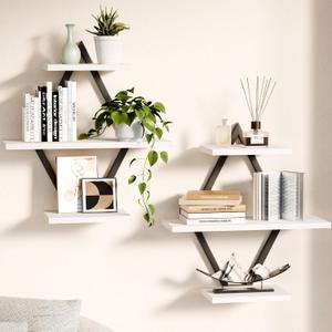 Floating Wall Shelves, Set of 2, White | 3-Tier Hanging, Wall Mounted, Sturdy & Durable, For Bathroom, Living Room, Bedroom, Kitchen, Office