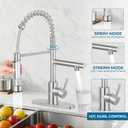 Kitchen Faucets with Pull Down Sprayer, Single Handle Double Headed, Stainless Steel Commercial Kitchen Sink Faucet with Deck Plate Cover, 1 or 3 Hole, Brushed Nickel