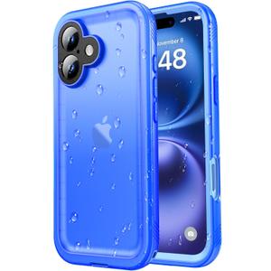 SPORTLINK for iPhone 16 Waterproof Case - Shockproof Dustproof Case with Built-in Clear Screen Protector, Full Body Heavy Duty Sealed Protective Cover for i Phone 16 6.1" Blue