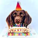 3D Pop-Up German Longhaired Pointer Birthday Card - Cute GLP Dog with Cake Celebration, Whimsical Happy Birthday Greeting for Dog Lovers