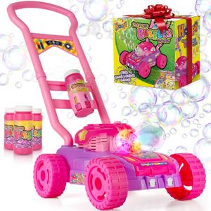 Hoopi Extreme Bubbles Lawn Mower for Toddlers, Spill-Proof Kids Bubble Machine with Lights for 2-Year-Old Girl Birthday Gift, Easter Gifts for Toddlers, Bubble Blowing Push Outdoor Toy with 3 Bottles, 21" x 11.5" x 9"